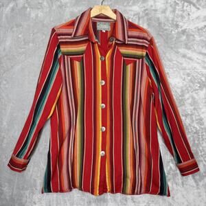 Silverado Shirt Women XL Serape Striped Western Silver Tone Button USA Cotton